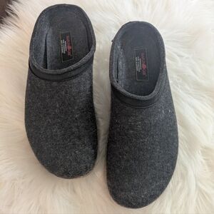 HAFLINGER GZL Clogs Grey Gray Wool Leather Trim Slippers Size 44